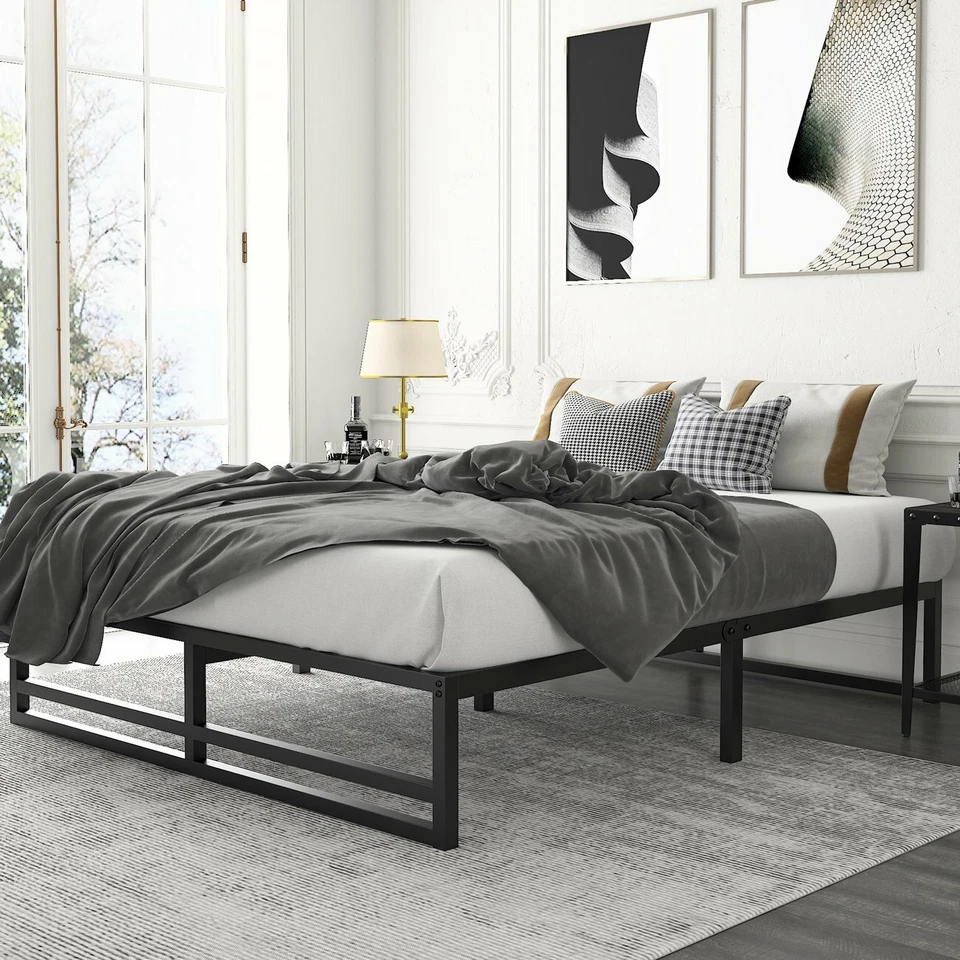 Marco de cama con plataforma de metal de tamaño completo Sifurni con almacenamiento debajo de la cama de 14 pulgadas Foto 2 de 4