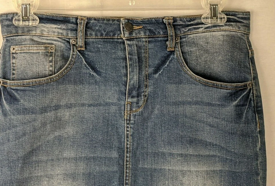 FALDA VAQUERA ELÁSTICA KENNETH COLE REACTION LAVADO MEDIO AZUL DESTEÑIDO TALLA 6 Foto 3 de 4