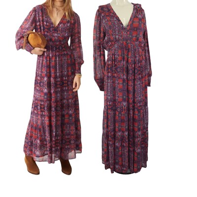 Ba&sh Maxikleid Daryl Blumen gesmokt locker fließend Bohemian 70er Gr. S