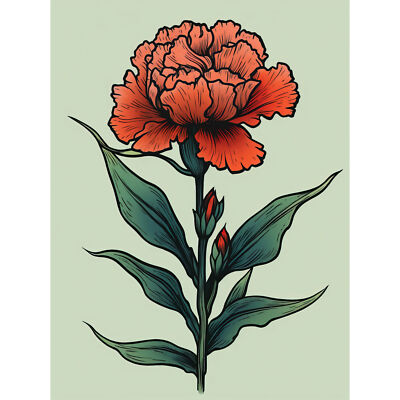 Nelke Old School Blume Tattoo Americana 50er Leinwand Poster Druck Wandbild