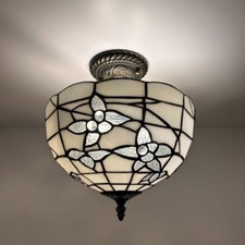 Tiffany Style Ceiling Lamp White Stained Glass Flowers LED Bulbs 12 W 12 D 12 H