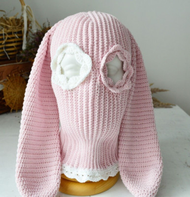Bunny balaclava ski mask aesthetic pink women Custom cute beanie hat with ears