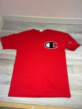 Champion TShirt Men's Medium Red Short Sleeve Big C Patch Logo Pullover Tee