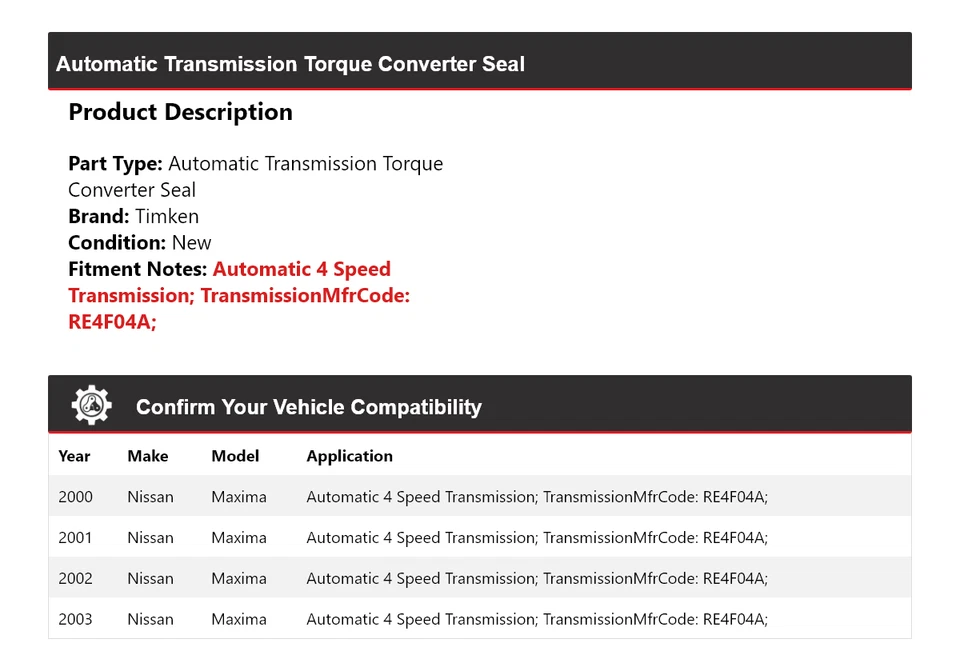 For 2000-2003 Nissan Maxima Automatic Transmission Torque Converter Seal Timken - Image 2 of 4