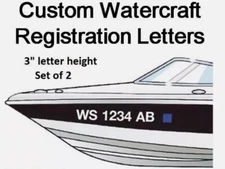 Set of 2 Watercraft Registration Numbers 3" lettering Vinyl Boat JetSki decals