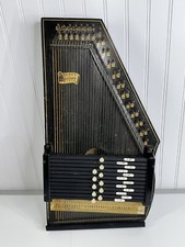 Vtg Oscar Schmidt Autoharp 36 String 12 Chord With Crocodile Brown Leather Case