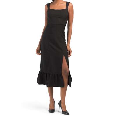 NWT Laundry by Shelli Segal Square Neck Ruffle Hem Side Split Midi Dress  8.-12 | eBay