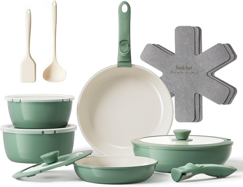 16pcs Ceramic Pots and Pans Set Non Stick, Nonstick Ceramic Cookware Set with