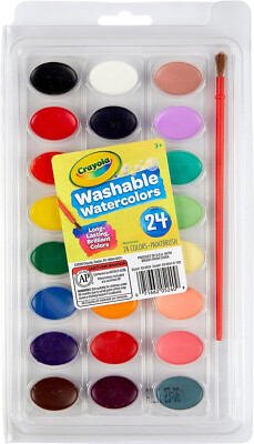 Crayola Washable Watercolors 24 Colors, Brush, Long-Lasting Brilliant Colors 