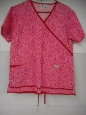 American Standard Uniforms Women's Size Small Pink Heart Pattern Scrub Top