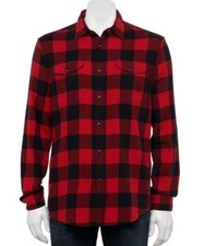New Men's Flannel Sonoma Shirt Red Black Buffalo Long Sleeves 2-pockets NWT