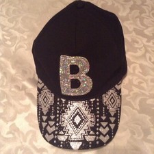 Justice cap initial B one size baseball black Aztec design gray glitter New girl
