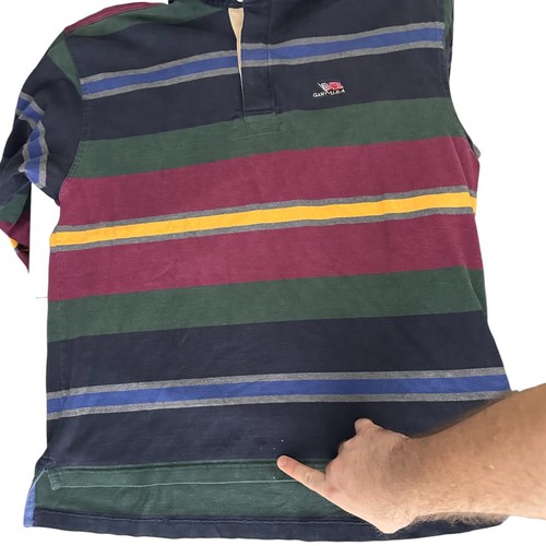 VTG Y2K Gant Long Sleeve Polo Rugby Shirt XL Embroidered Flag Green Red Blue Men - Picture 10 of 12