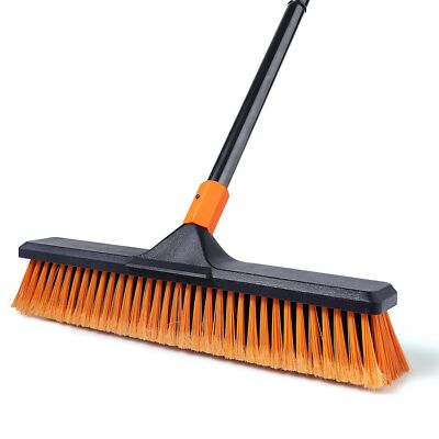 18'' Push Broom Outdoor For Floor Cleaning With Extendable Long Handle Stiff Bris