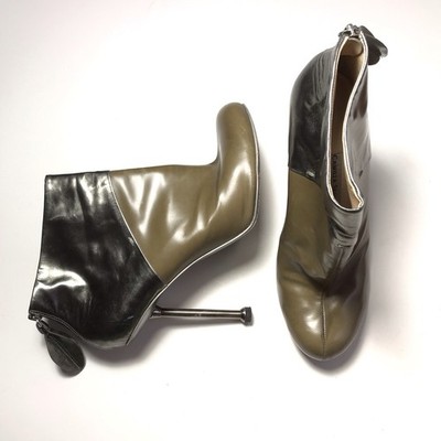 Camilla Skovgaard Y2k Avant Garde Olive Silver High Heeled Booties Size 39