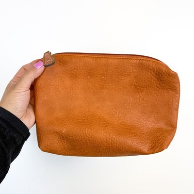 Free People Cosmetic Make Up Zipper Pouch Bag Brown