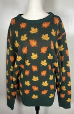 Kiel James Patrick Sz L Green Autumn Fall Leaves Wool Blend Cozy Cabin Sweater