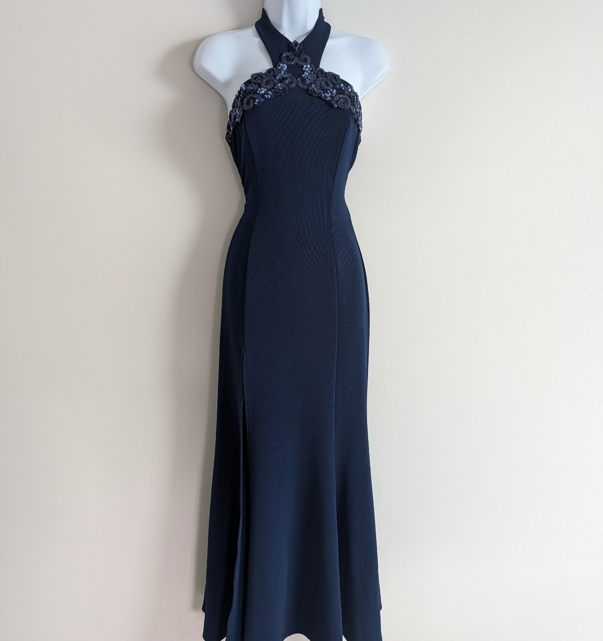 Scott McClintock Formal Dress Womens 4 Halter Beaded 90s Glam Vintage USA Made