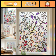 3D Prism Rainbow Window Privacy Film - Colored Leaf Static Cling, Easy Removable