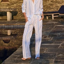 Melissa Odabash blue striped Krissy pants size small