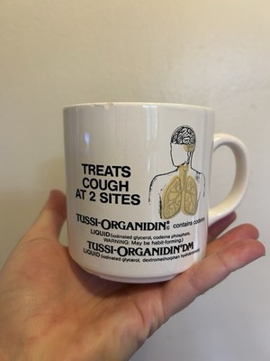 RARE VTG 1980s Pharmaceutical Ad Mug Cup Cough Syrup Tussi-Organidin Codeine