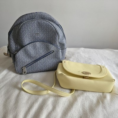 Guess Monogramm Logo Blue Backpack Travel Purse Set With Yellow Crossbody Bag