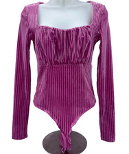78 Elodie Women s Ribbed Velvet Long Sleeve Bodysuit - Pink - Small - New