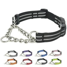 Martingale Collar for Dogs with Chain, Nylon Training Collars, Black, S