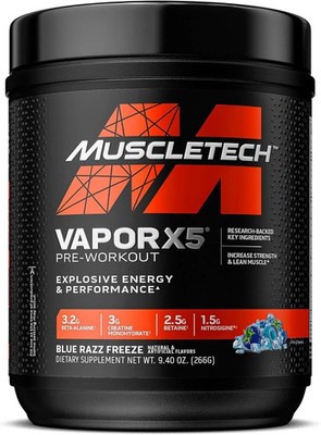 Vapor X5 Pre-Workout Powder - Blue Razz Freeze, 30 Servings for Explosive Energy