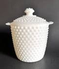 Vintage Anchor Hocking Hobnail Milk Glass Cookie Jar with Lid 8in Excellent Cnd
