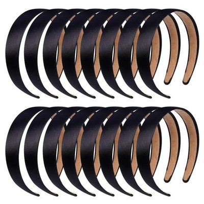 Satin-Stirnbänder 16 Stück 2,5 cm Anti-Rutsch Schwarz Haarbänder Damen
