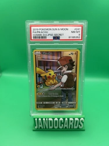 2019 Pokemon Sun & Moon Cosmic Eclipse Secret #241 Pikachu Full Art, PSA 8