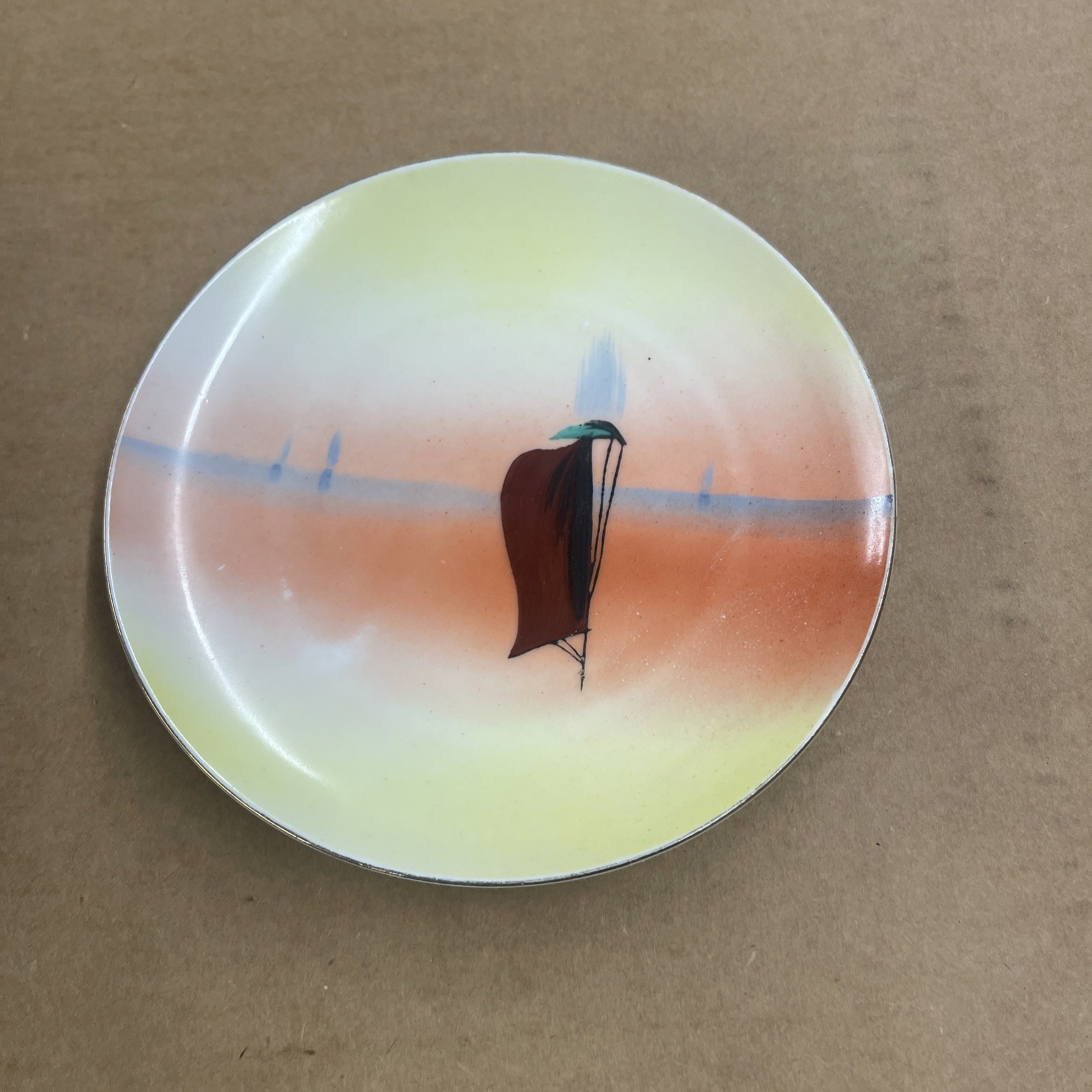 VTG Meito China Hand Painted Seascape Plate Gold Rimmed 6