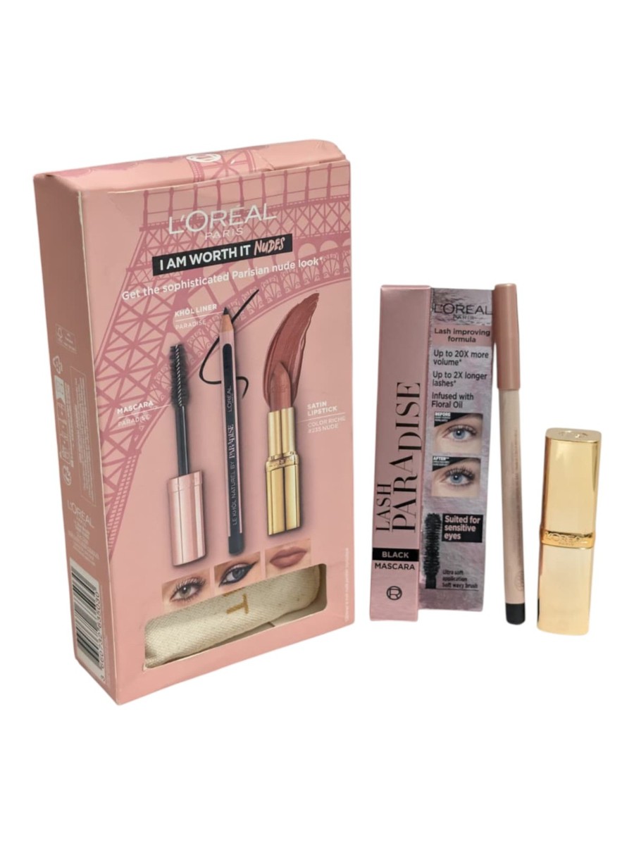 Loreal I Am Worth It Nudes Set Black Mascara Black Eyeliner & Nude