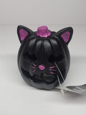 Halloween Decor Light-up Black Cat Pumpkin Resin Jack O  Lantern 3.5"