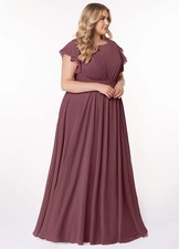 NWT AZAZIE DAPHNE A-Line Ruffled Chiffon Floor-Length Dress Sangria Size A18
