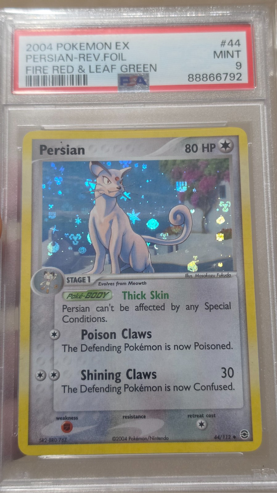 2004 POKEMON EX FIRE RED & LEAF GREEN #44 PERSIAN-REVERSE FOIL PSA 9