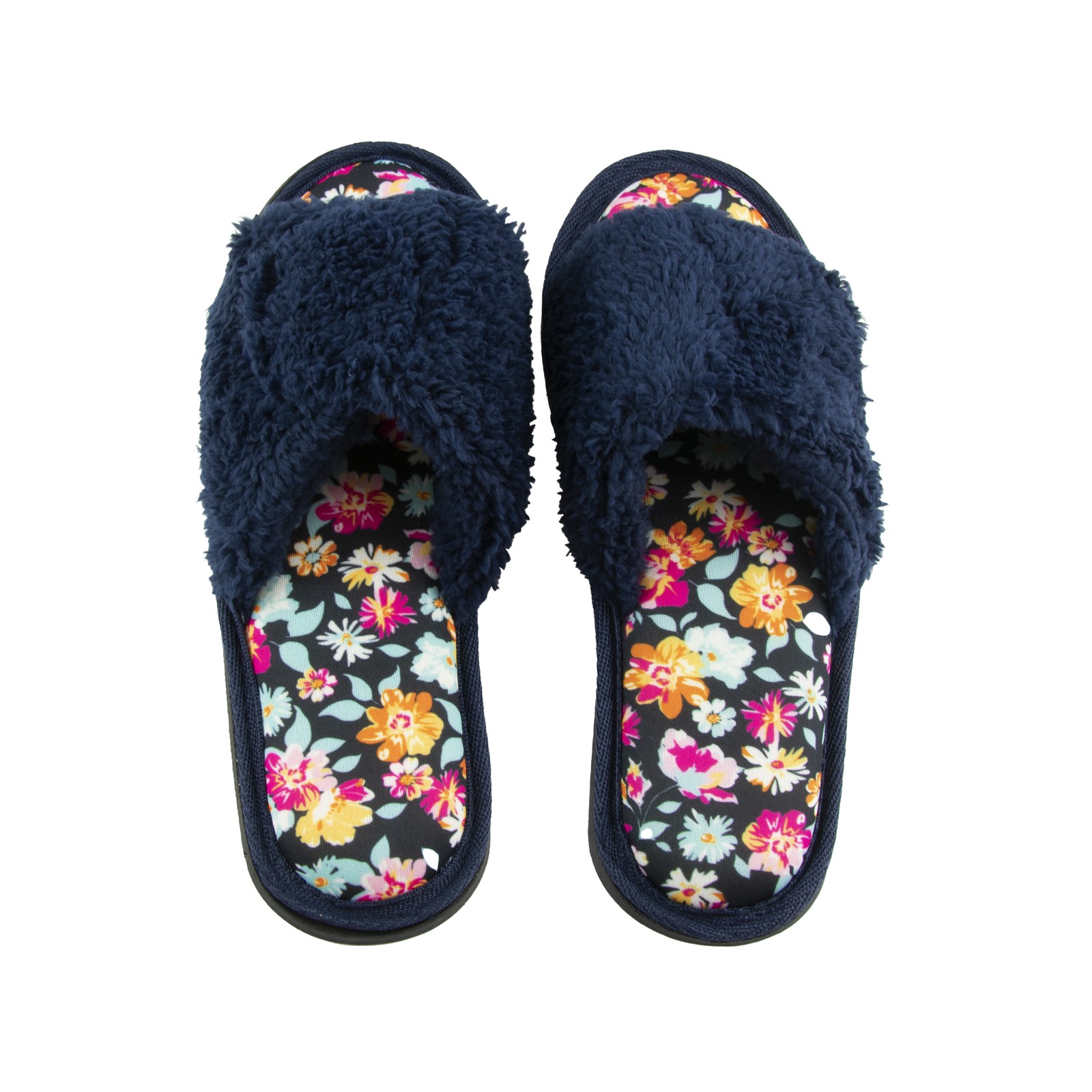 Женские тапочки Gold Coast с регулируемым открытым носком из пены с эффектом памяти темно-синего цвета/в цветочек - S