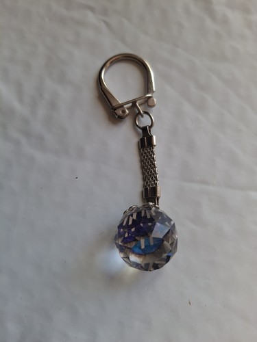 Vintage Crystal Glass Faceted Disco Ball Keychain 1970’s Era Initial N Inside