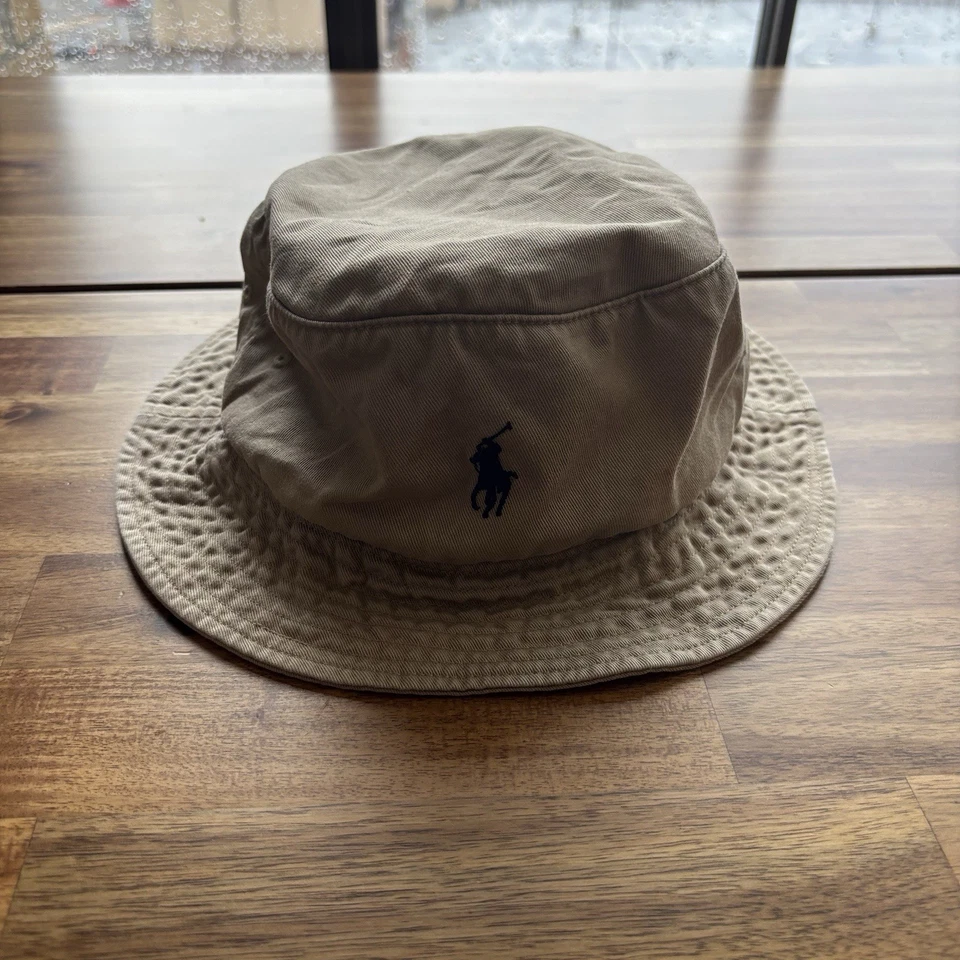 Polo Ralph Lauren Bucket Hat Tan Blue Pony Size Small Medium Preppy Travel Gorp - Image 3 of 4
