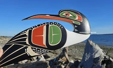 Northwest coast native American carved wooden LOON, authentic Indigenous art