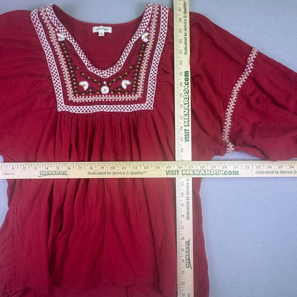 Blusa para mujer Max Studio boho occidental hippie bordada roja blanca floral grande Foto 4 de 4