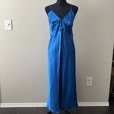 Frederick's of Hollywood Women's Blue Tie Open Front Lingerie Maxi Night Gown M