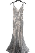 Camille La Vie Silver Beaded Mermaid Prom Gown Size 4 Formal Dress
