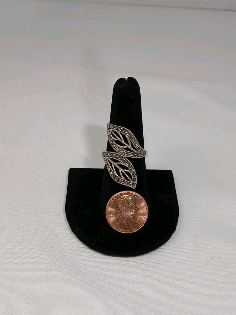 Sterling Silver 925 Leaf Ring with Marcasite – Bo… - image 6