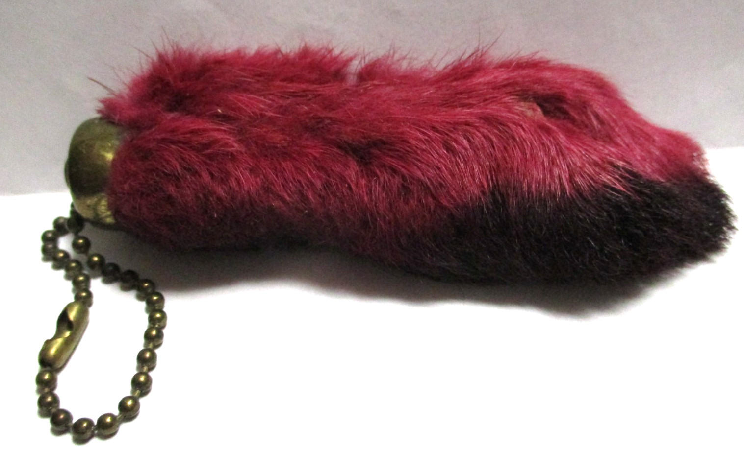 Vintage Lucky Rabbit's Foot Keychain, Unusual Maroon & Black