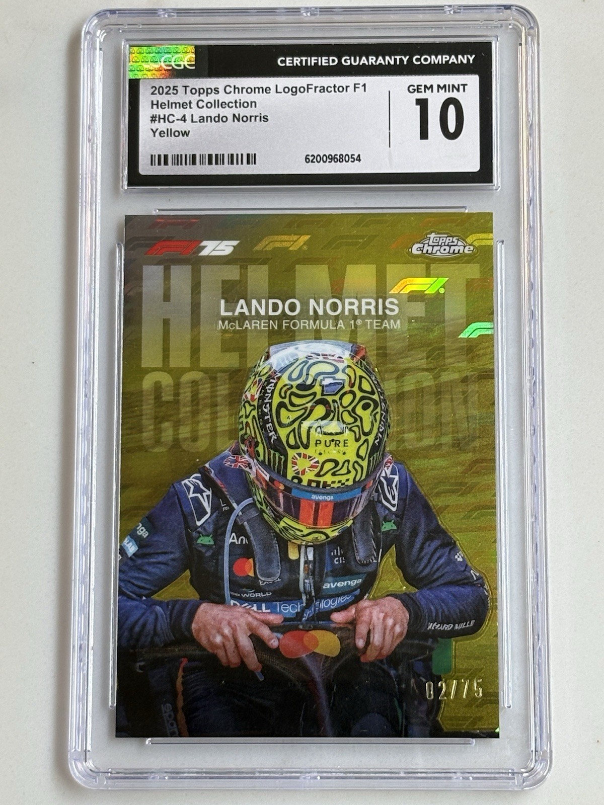Lando Norris Topps Chrome Logofractor F1 Helmet Yellow 2 /75 #HC4 CGC 10 McLaren