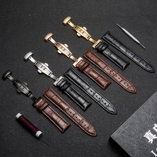 Quality Genuine Leather Watch Strap Butterfly Buckle Wristband Gift Box 12-24mm