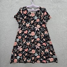 Old Navy Women Dress L Black Floral Swing Short Sleeve Garden Party