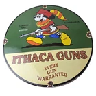 Vintage Ithaca Guns Sign - Mickey Mouse Firearm Advertisement Porcelain Gas Sign